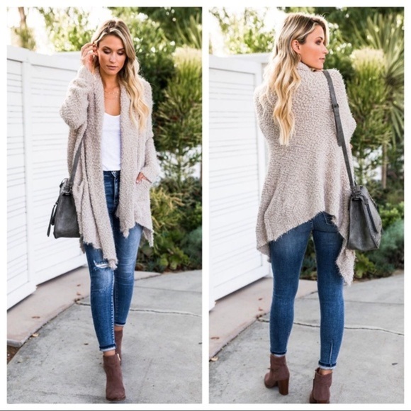 HOLLIE-Eyelash Knit Flyaway Open Front Cardigan - Picture 3 of 4